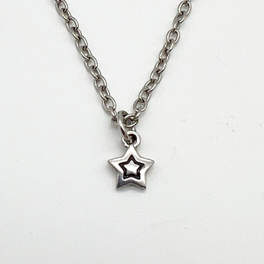 Silver Tone Dainty Star Charm Fashion Necklace 16” To 18”